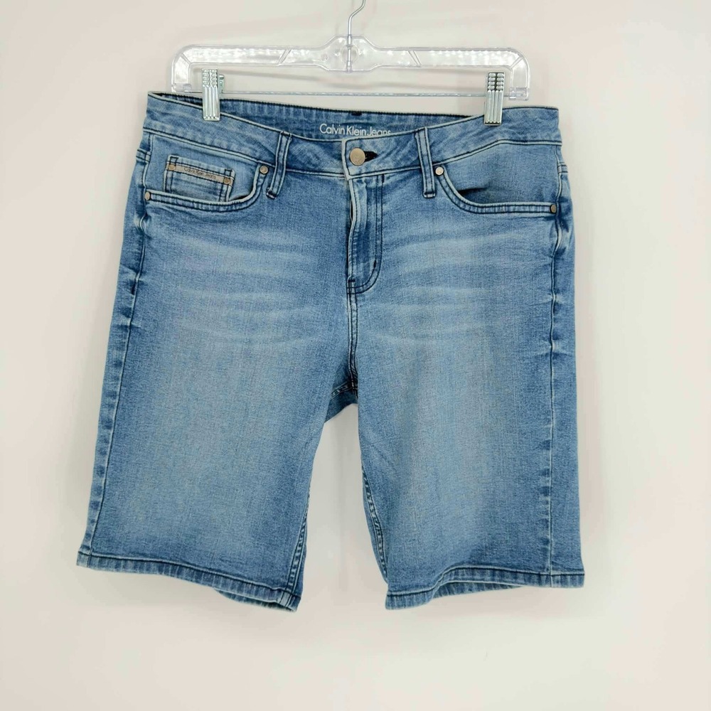 Calvin Klein Jeans Women's Blue City Short Mid Rise Denim Bermuda Shorts Size 10